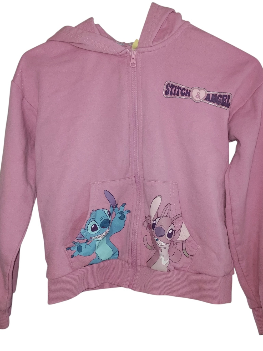 Disney Stitch and Angel Zip Up Hoodie Kids Size 12 pink Lilo & Stitch Fleece